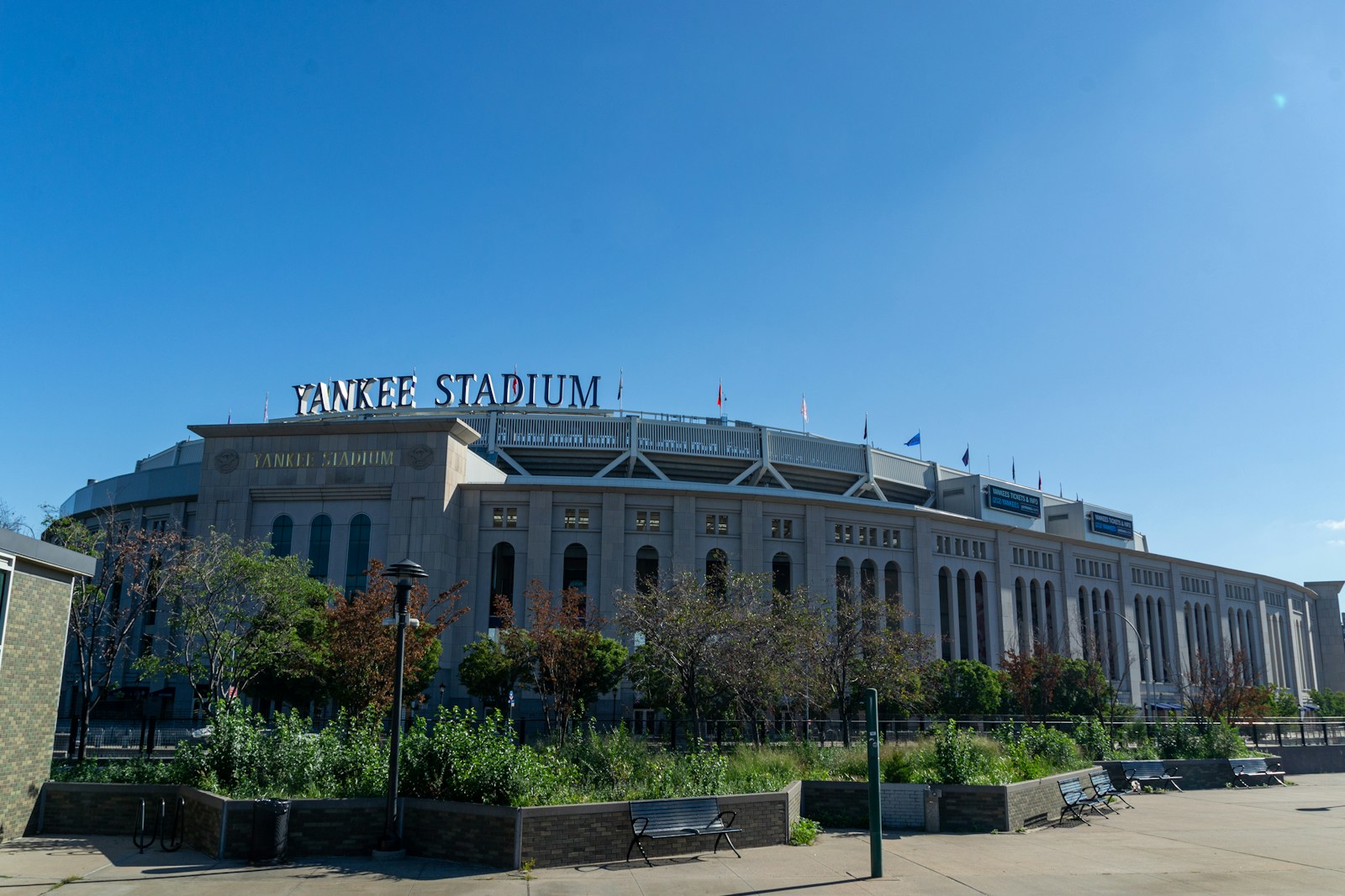 a large white building with a sign on it